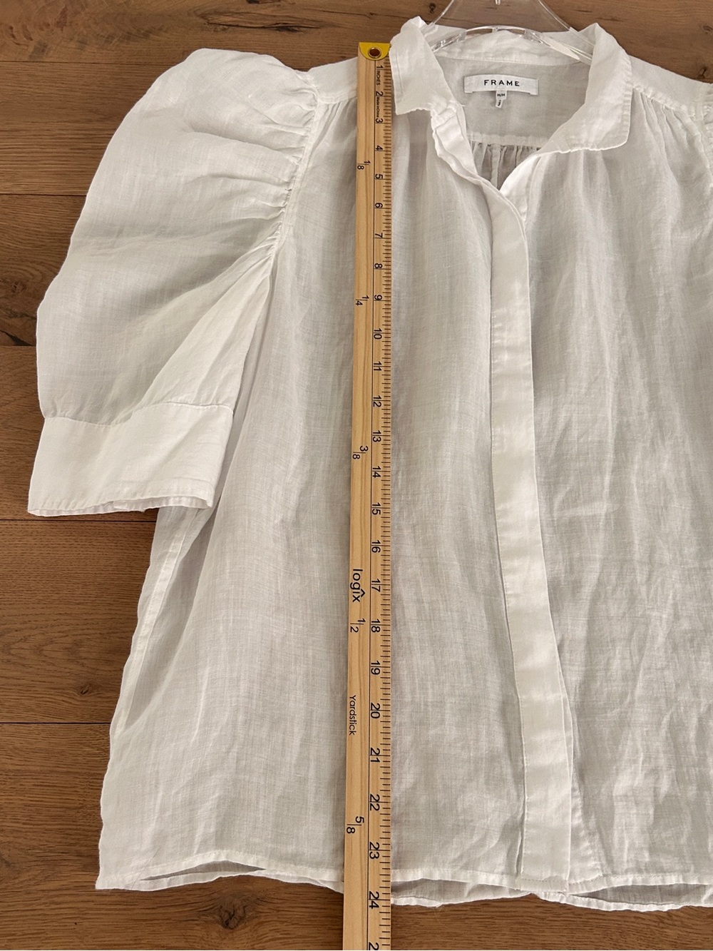 FRAME Gillian White Blouse Ruched Puff Sleeve Top Button Up Shirt Size Medium - Picture 15 of 15